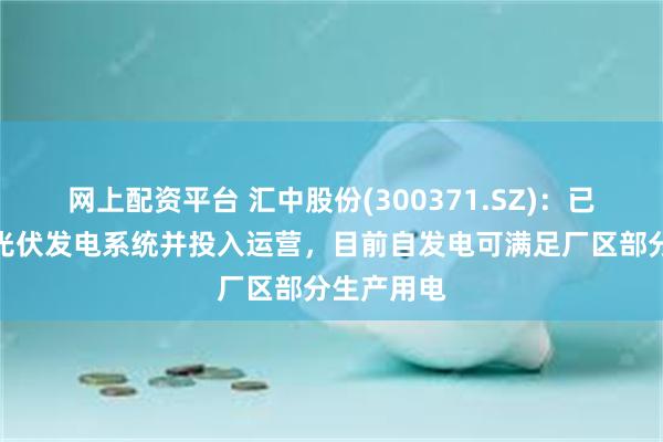 网上配资平台 汇中股份(300371.SZ)：已建成一期光伏发电系统并投入运营，目前自发电可满足厂区部分生产用电